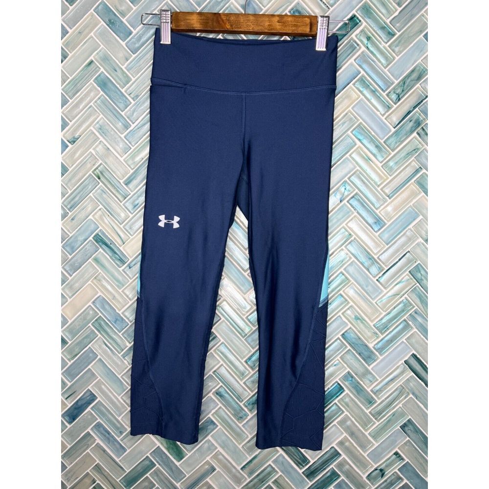 WOMENS UNDER ARMOUR NAVY BLUE HEAT GEAR‎ CAPRI COMPRESSION LEGGINGS PANTS XS